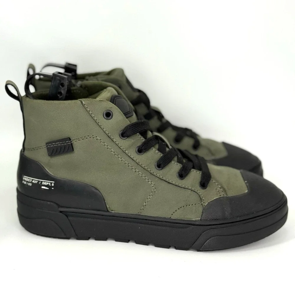 Zara Kids 35 EU Olive Green High Top Sneakers Zip Lace Boots Black Sole